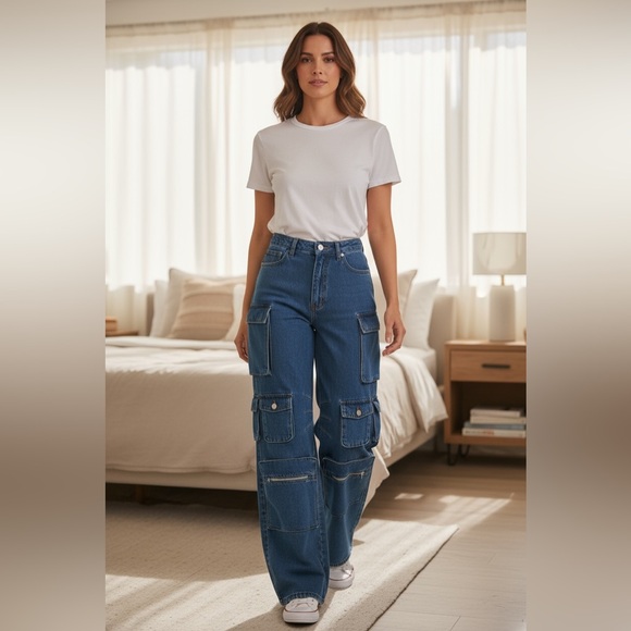 Lily High Waist CargoPants MediumBlue Wash Stylish Denim jeans.
Size 13 regular - Picture 5 of 9